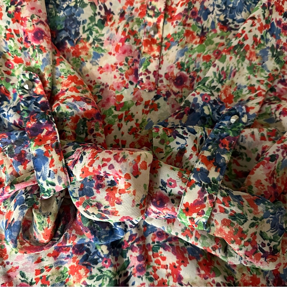 Zara Long Sleeve Top Blouse Floral Orange size L Women - Picture 6 of 10